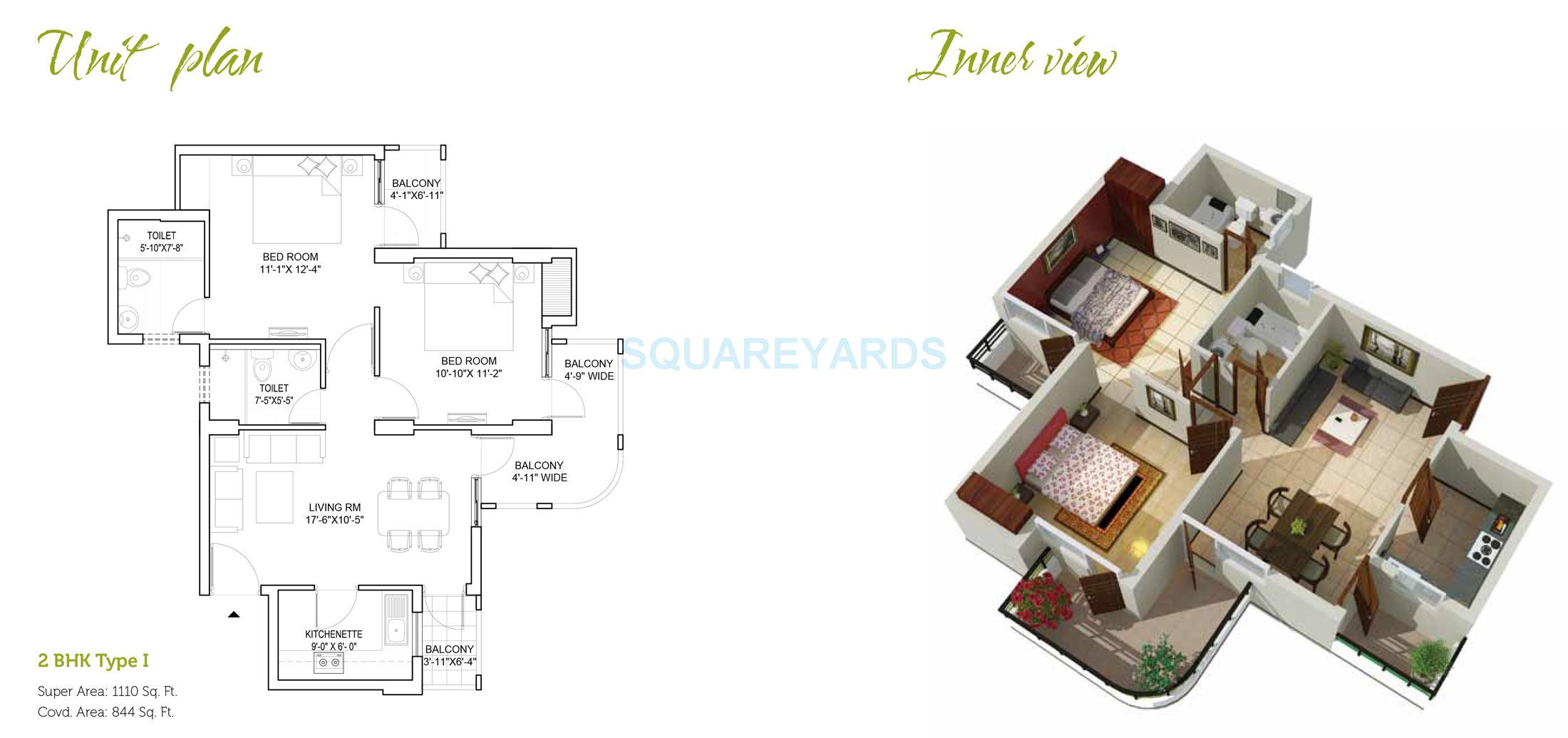 Floor plan of 2 BHK 1110 Sq. Ft. Apartment in Stellar Mi Citihomes, Greater Noida