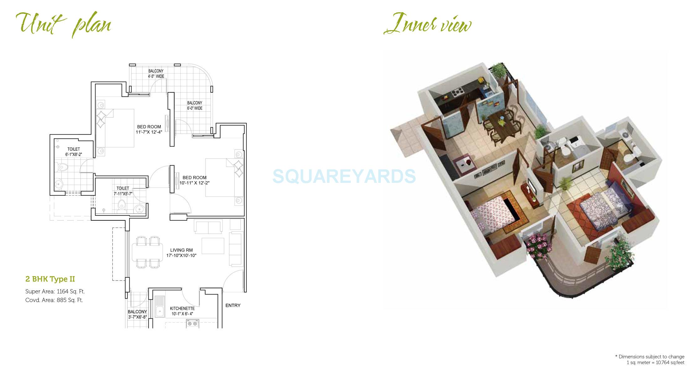 Floor plan of 2 BHK 1164 Sq. Ft. Apartment in Stellar Mi Citihomes, Greater Noida