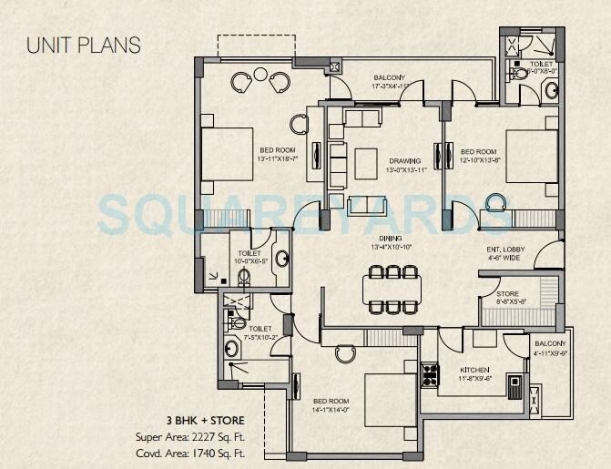 Floor plan of 3 BHK 2227 Sq. Ft. Apartment in Steller Mi Legacy, Greater Noida