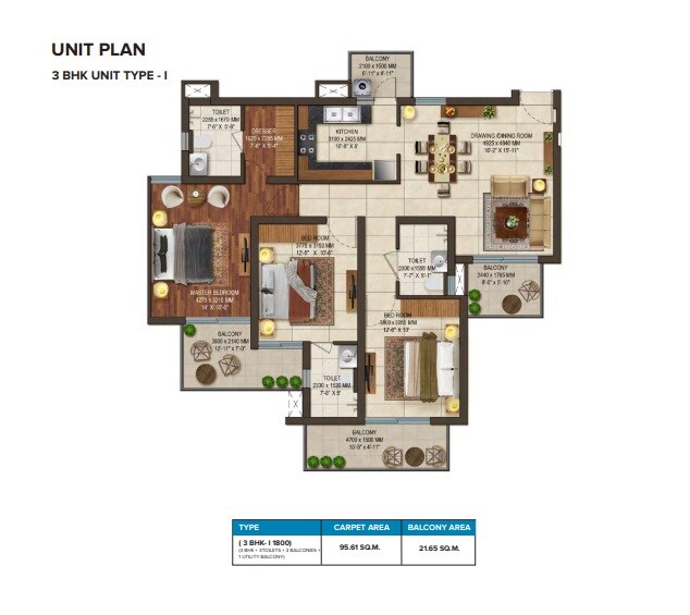 Floor plan of 2 BHK 1800 Sq. Ft. Apartment in Stellar One, Greater Noida