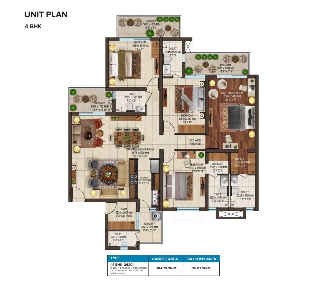 Floor plan of 4 BHK 2620 Sq. Ft. Apartment in Stellar One, Greater Noida