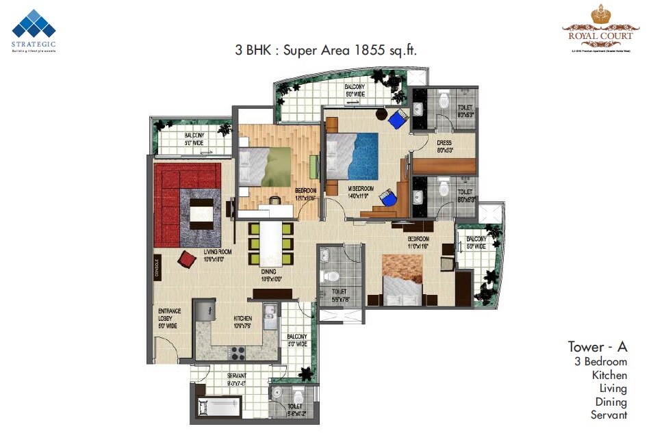 Floor plan of 3 BHK 1855 Sq. Ft. Apartment in Strategic Royal Court, Greater Noida