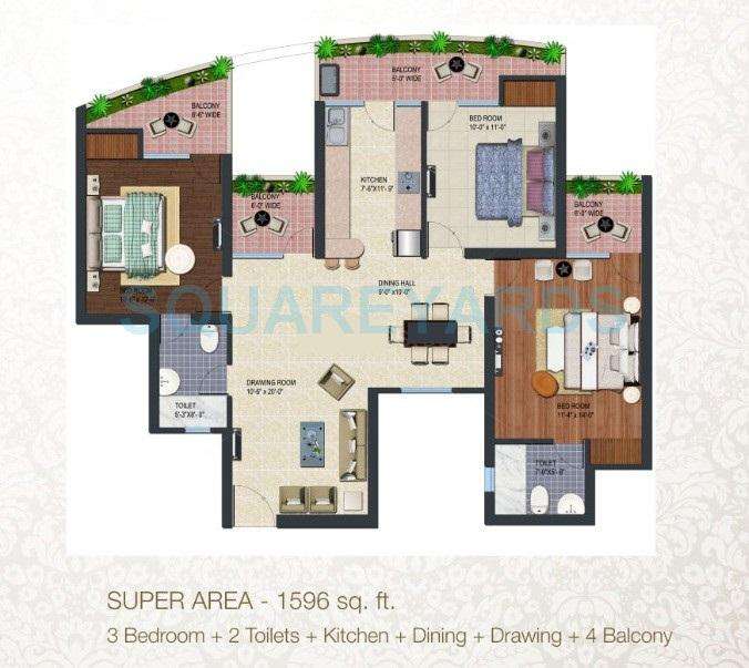 3 BHK 1596 Sq. Ft. Apartment in Supertech Albaria
