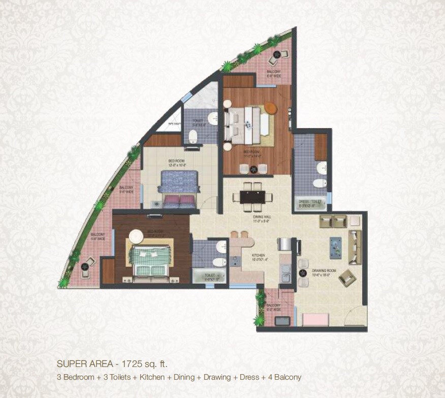 3 BHK 1725 Sq. Ft. Apartment