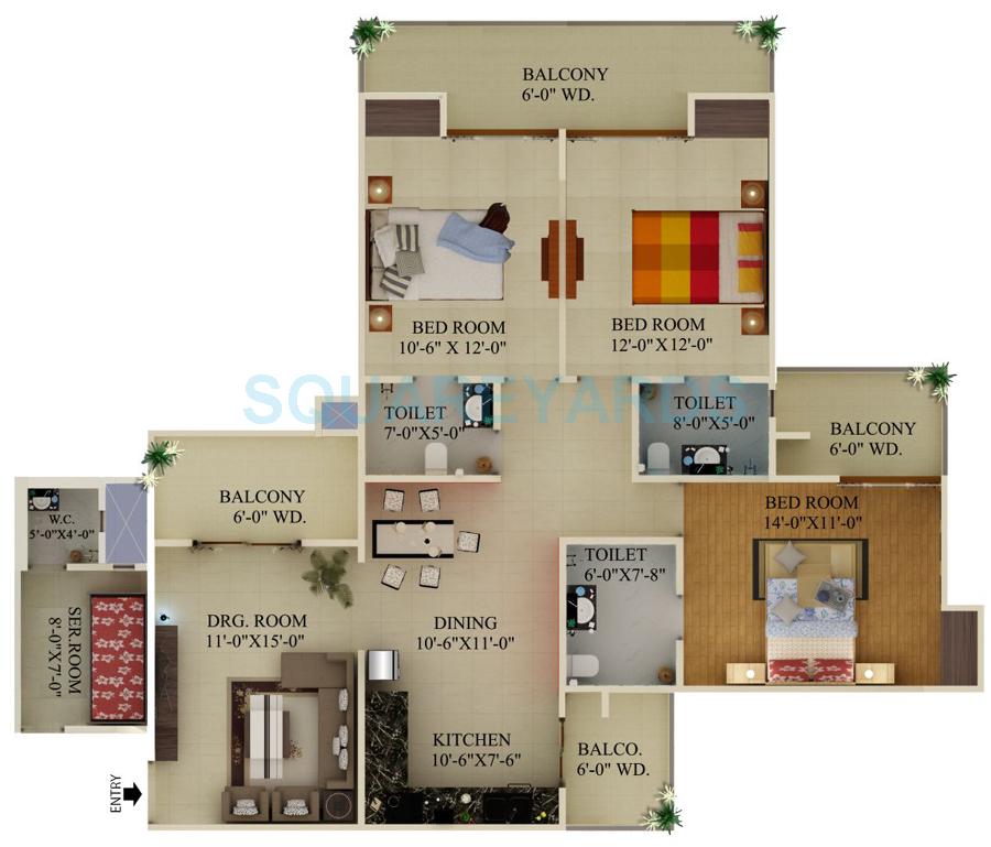 3 BHK 1906 Sq. Ft. Apartment