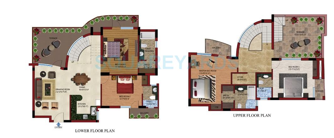 Floor plan of 4 BHK 2765 Sq. Ft. Penthouse in Supertech Czar Suites, Greater Noida