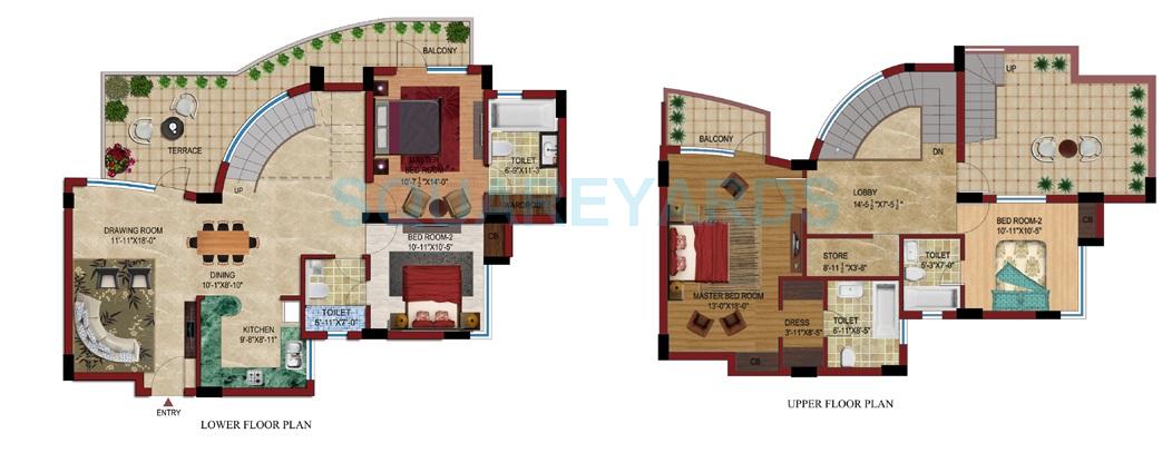 Floor plan of 4 BHK 2915 Sq. Ft. Penthouse in Supertech Czar Suites, Greater Noida