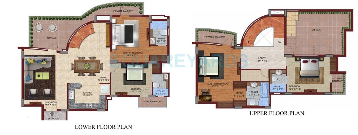 Floor plan of 4 BHK 2920 Sq. Ft. Penthouse in Supertech Czar Suites, Greater Noida