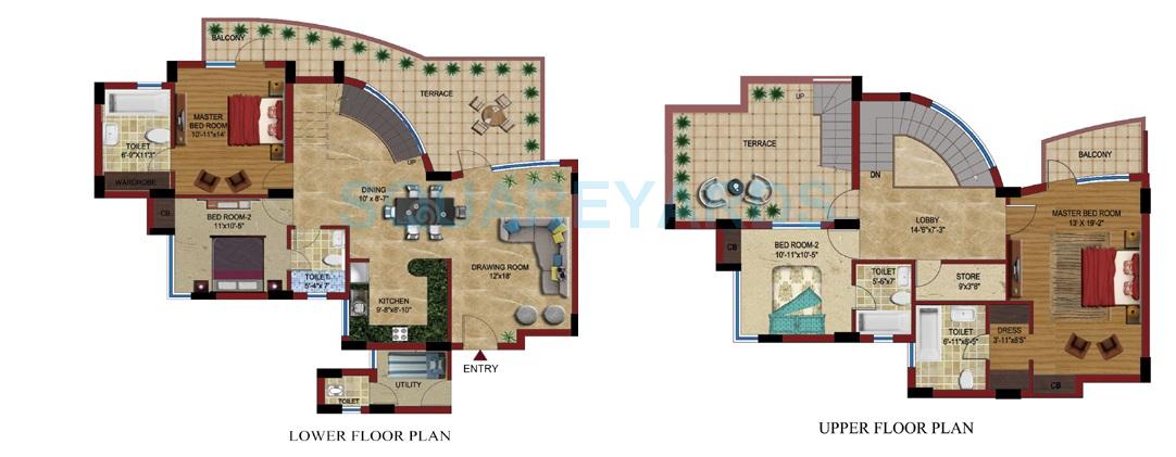 Floor plan of 4 BHK 2995 Sq. Ft. Penthouse in Supertech Czar Suites, Greater Noida