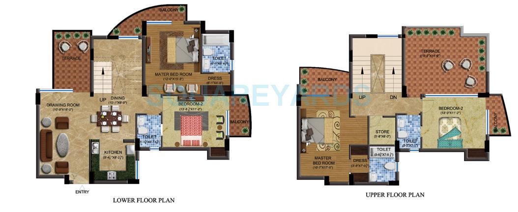 Floor plan of 4 BHK 3447 Sq. Ft. Penthouse in Supertech Czar Suites, Greater Noida