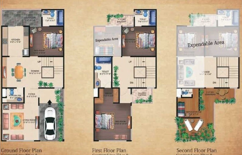 Floor plan of 2 BHK 1919 Sq. Ft. Villa in Supertech Czar Villa, Greater Noida