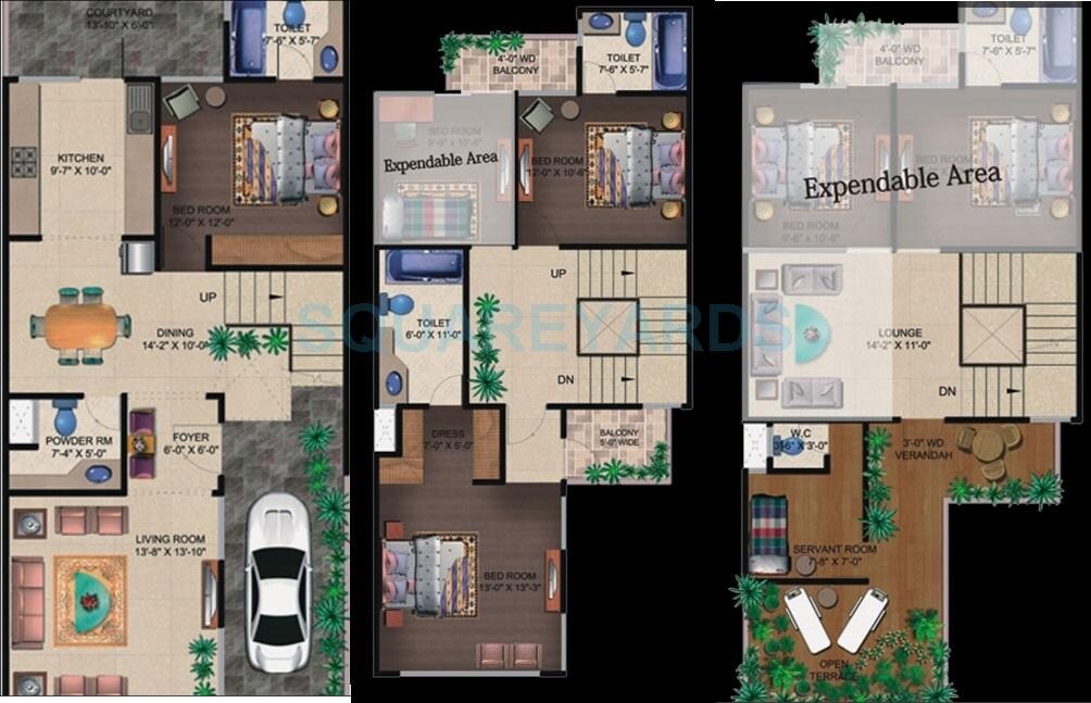 Floor plan of 3 BHK 1920 Sq. Ft. Villa in Supertech Czar Villa, Greater Noida