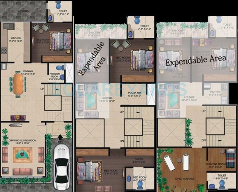Floor plan of 3 BHK 2178 Sq. Ft. Villa in Supertech Czar Villa, Greater Noida