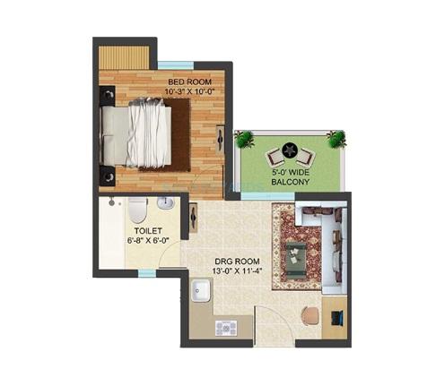 Floor plan of 1 BHK 500 Sq. Ft. Apartment in Supertech Golf Country Village, Greater Noida