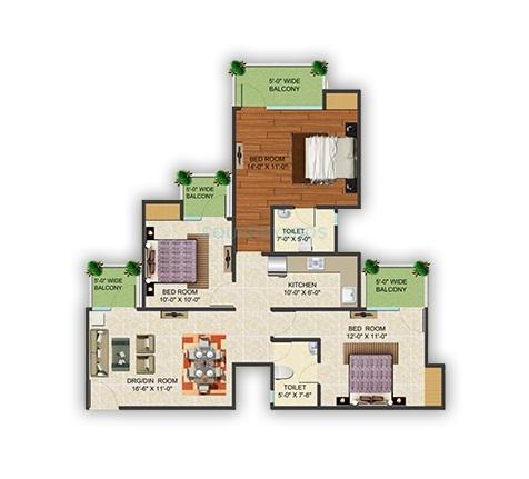 Floor plan of 3 BHK 1440 Sq. Ft. Apartment in Supertech Golf Country Village, Greater Noida