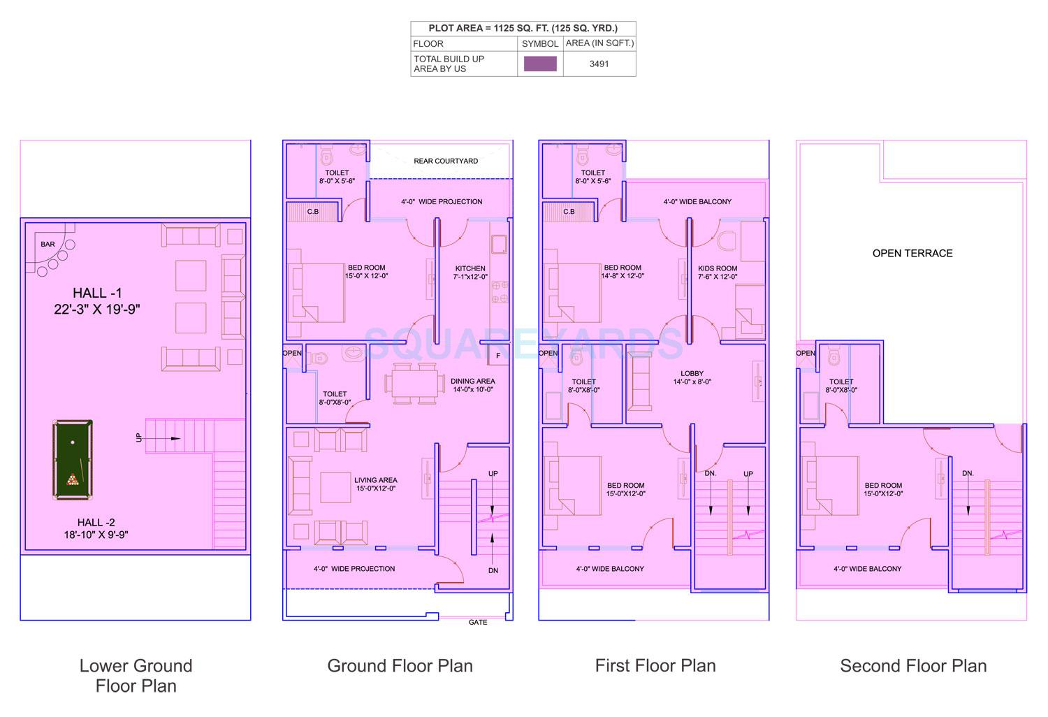 Floor plan of 4 BHK 3491 Sq. Ft. Villa in Supertech UpCountry Holiday Village, Greater Noida