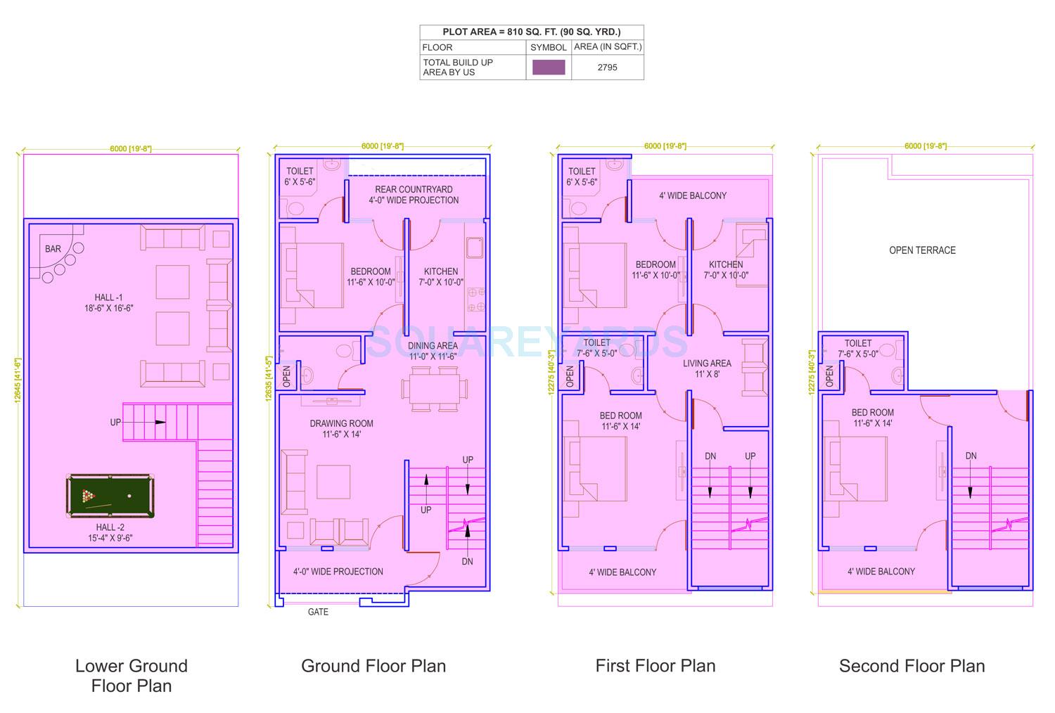 Floor plan of 4 BHK 2795 Sq. Ft. Villa in Supertech UpCountry Holiday Village, Greater Noida