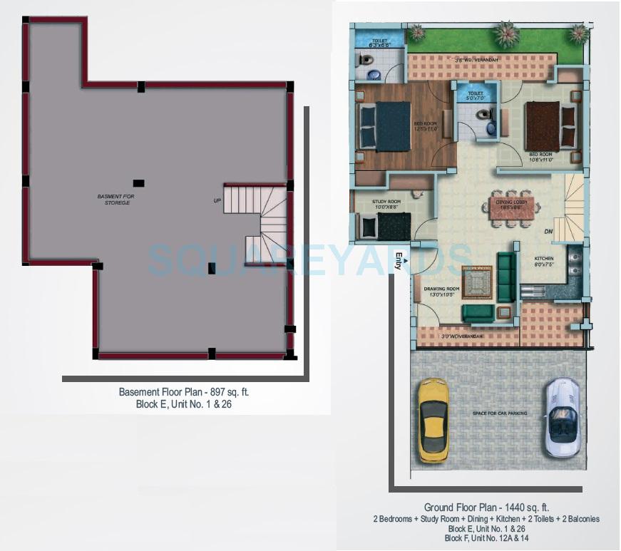 Floor plan of 2 BHK 1440 Sq. Ft. Ind Floor in Supertech Oxford Square, Greater Noida