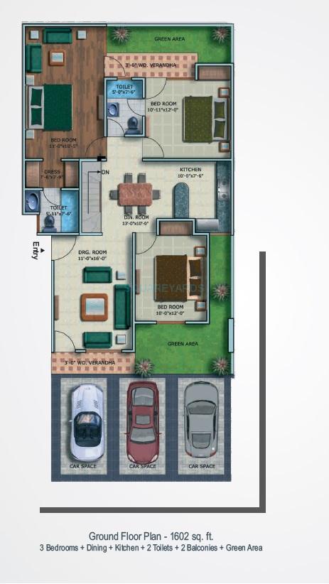 Floor plan of 3 BHK 1602 Sq. Ft. Ind Floor in Supertech Oxford Square, Greater Noida