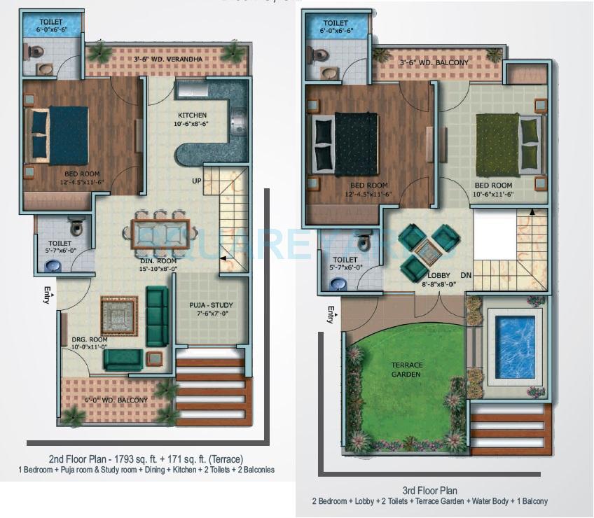 Floor plan of 3 BHK 1793 Sq. Ft. Ind Floor in Supertech Oxford Square, Greater Noida