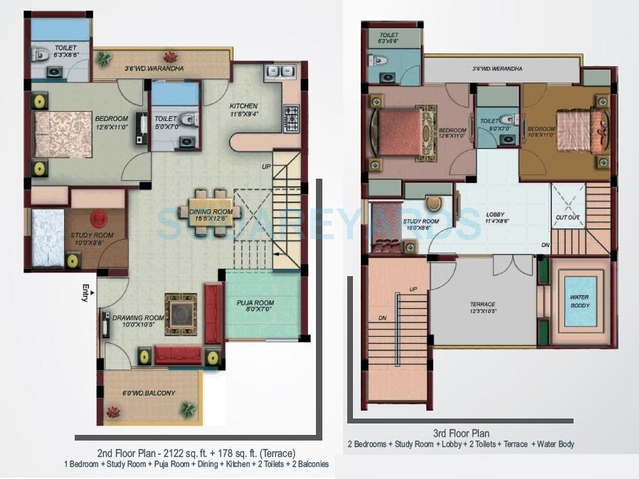 Floor plan of 3 BHK 2122 Sq. Ft. Ind Floor in Supertech Oxford Square, Greater Noida