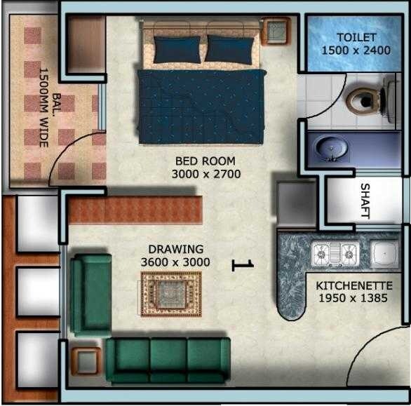 Floor plan of 535 Sq. Ft. Studio in Supertech Oxford Suites, Greater Noida
