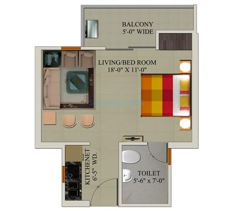 Floor plan of 1 BHK 500 Sq. Ft. Studio in Supertech UpCountry Safari Studios, Greater Noida