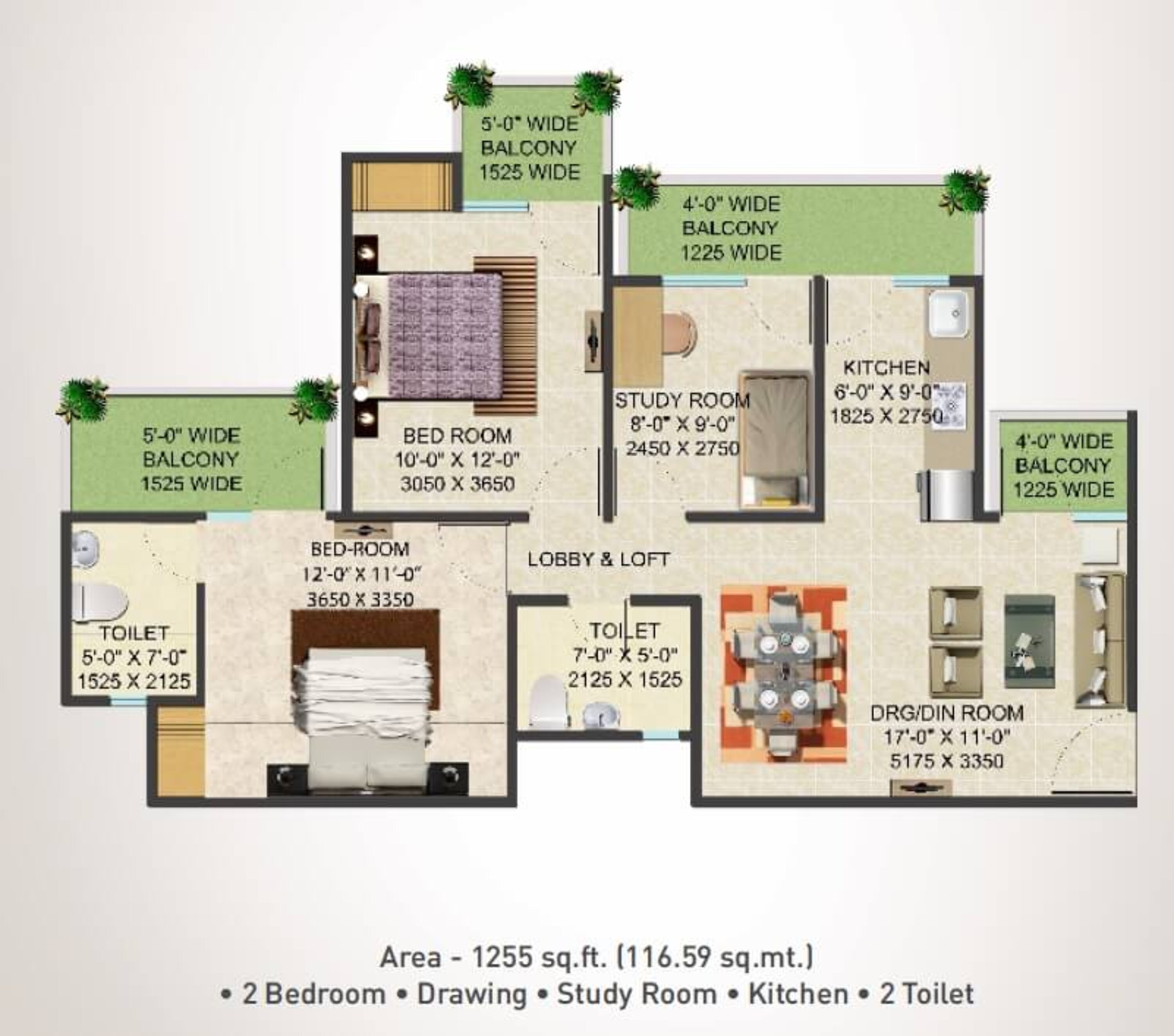 supertech shaan apartment 2bhk 1255sqft 1