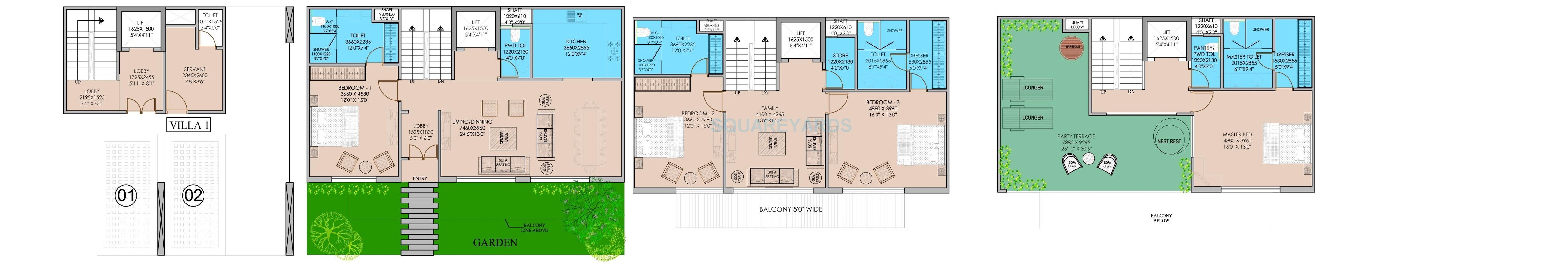 Floor plan of 4 BHK 3075 Sq. Ft. Villa in Supertech Sports Republik, Greater Noida