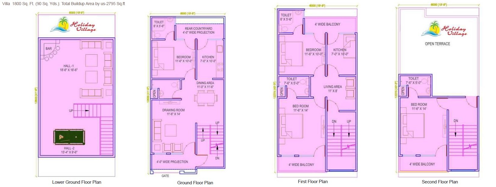 Floor plan of 4 BHK 2795 Sq. Ft. Villa in Supertech Up Country Villa, Greater Noida