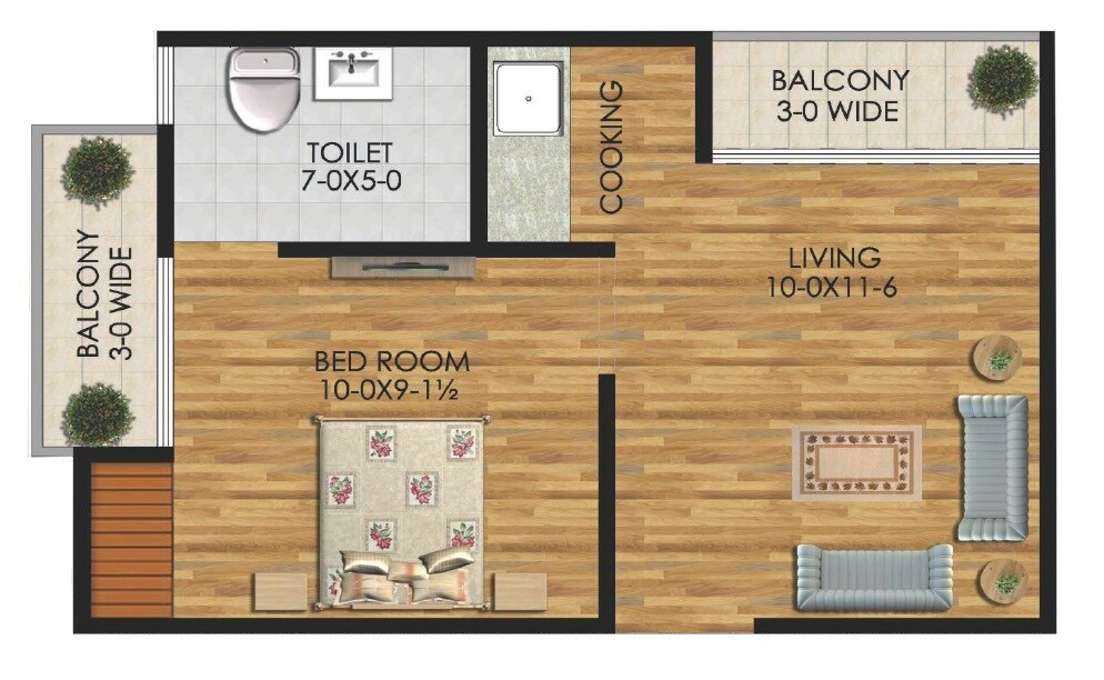Floor plan of 1 BHK 500 Sq. Ft. Apartment in SVG Heights, Greater Noida