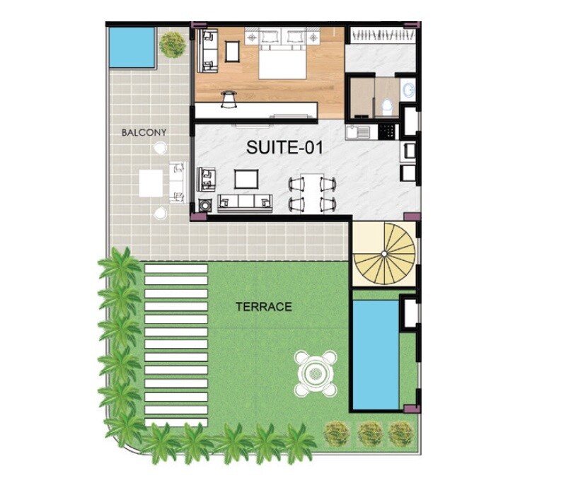 Floor plan of 1058 Sq. Ft. Studio in SVG Town Square, Greater Noida