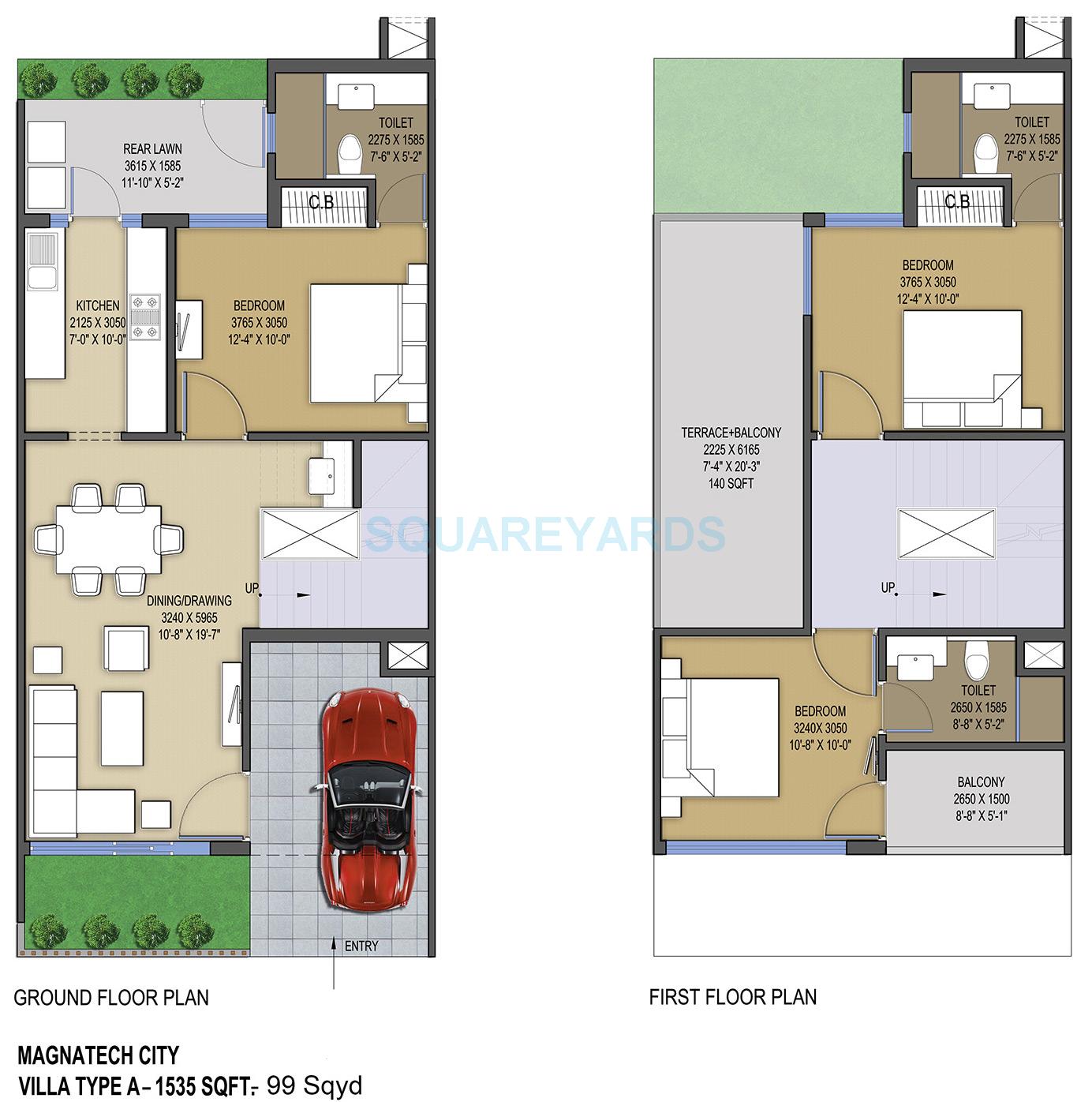 Floor plan of 3 BHK 1535 Sq. Ft. Villa in TechZona Magna Tech City, Greater Noida