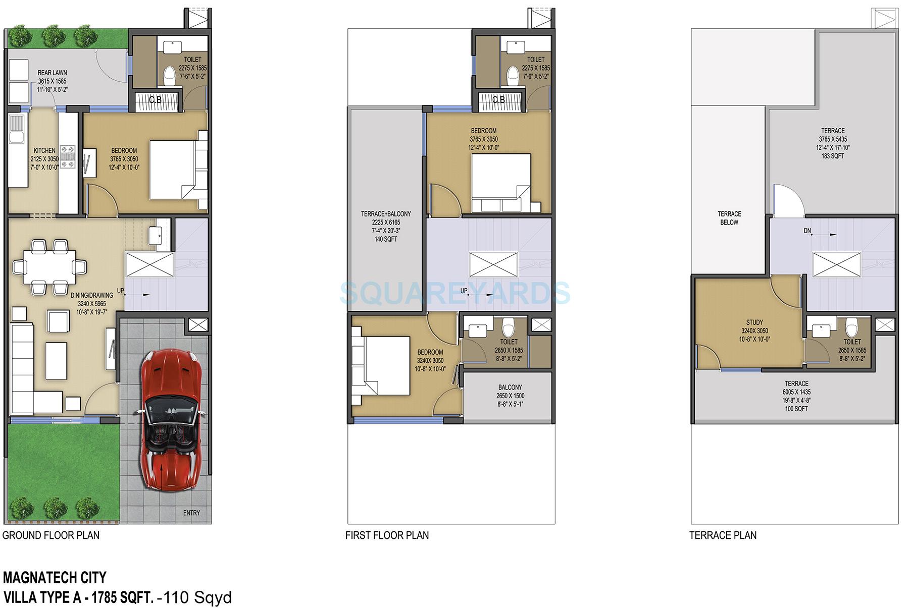 Floor plan of 3 BHK 1785 Sq. Ft. Villa in TechZona Magna Tech City, Greater Noida