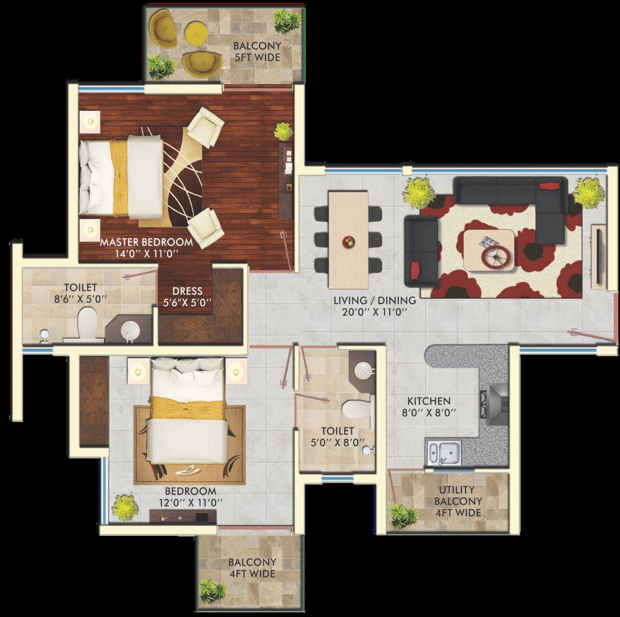 Floor plan of 2 BHK 1166 Sq. Ft. Apartment in The Hemisphere, Greater Noida