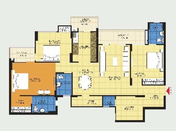 Floor plan of 3 BHK 1845 Sq. Ft. Apartment in Trident Embassy, Greater Noida