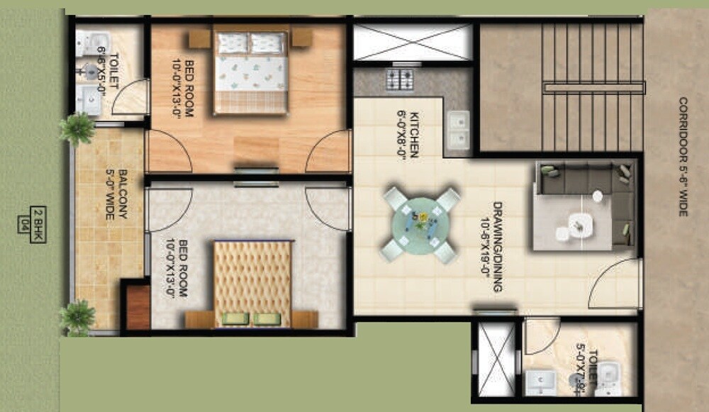 Floor plan of 2 BHK 1010 Sq. Ft. Apartment in Trinity Trio, Greater Noida