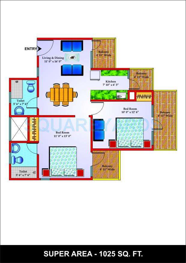 2 BHK 1025 Sq. Ft. Apartment in Unibera Towers