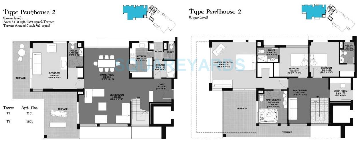 Floor plan of 4 BHK 3110 Sq. Ft. Penthouse in Unitech Cascades, Greater Noida