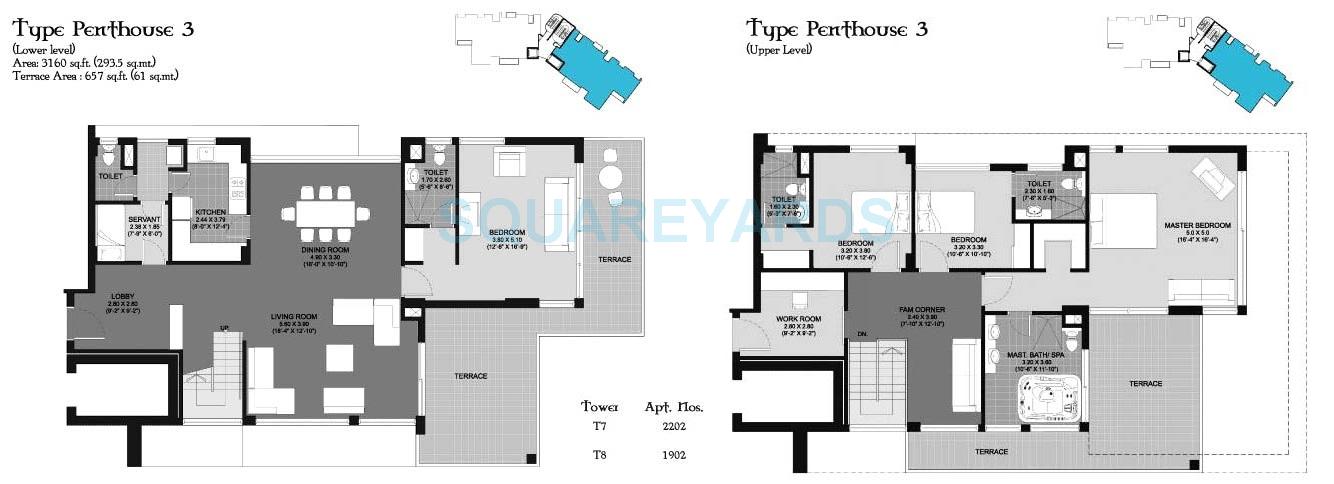 Floor plan of 4 BHK 3160 Sq. Ft. Penthouse in Unitech Cascades, Greater Noida