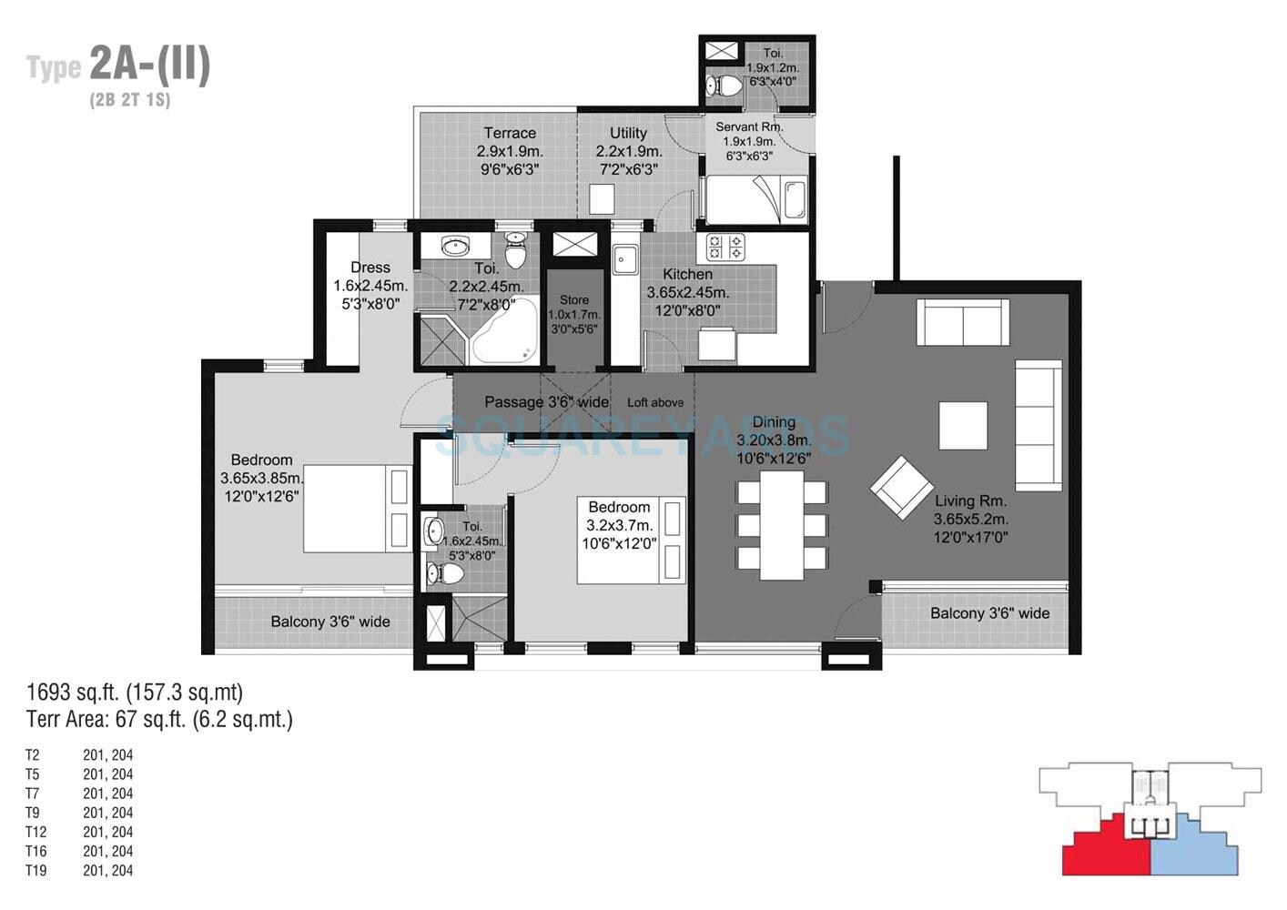 Floor plan of 2 BHK 1693 Sq. Ft. Apartment in Unitech Habitat, Greater Noida