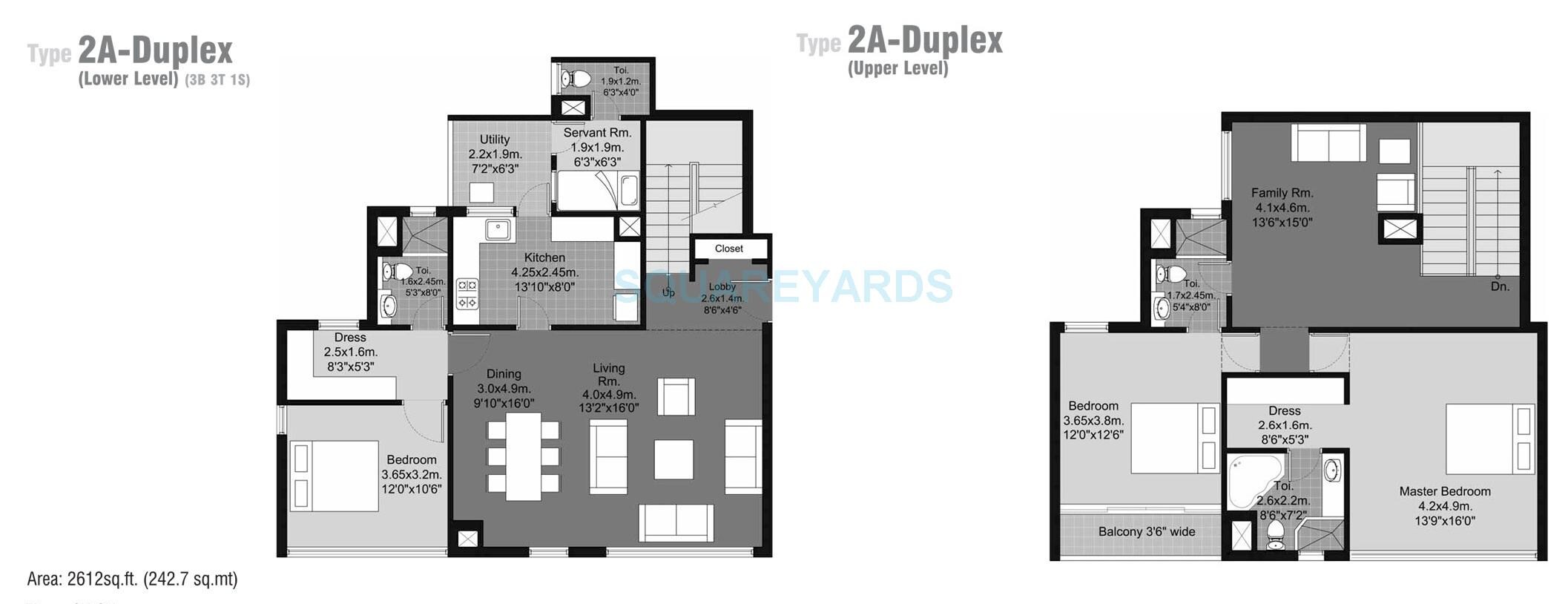 Floor plan of 3 BHK 2612 Sq. Ft. Apartment in Unitech Habitat, Greater Noida