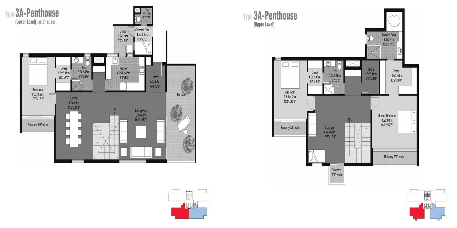 Floor plan of 3 BHK 3491 Sq. Ft. Penthouse in Unitech Habitat, Greater Noida