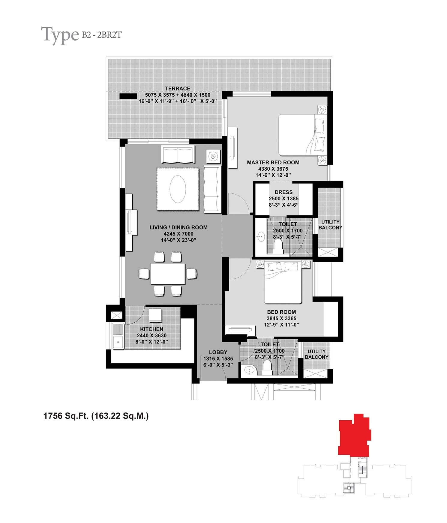 Floor plan of 2 BHK 1756 Sq. Ft. Apartment in Unitech Verve, Greater Noida