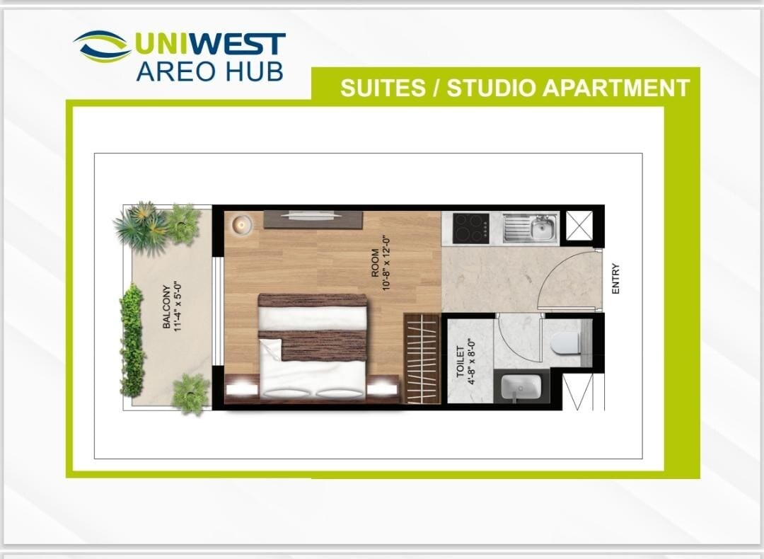Floor plan of 450 Sq. Ft. Studio in Uniwest Aero Hub, Greater Noida