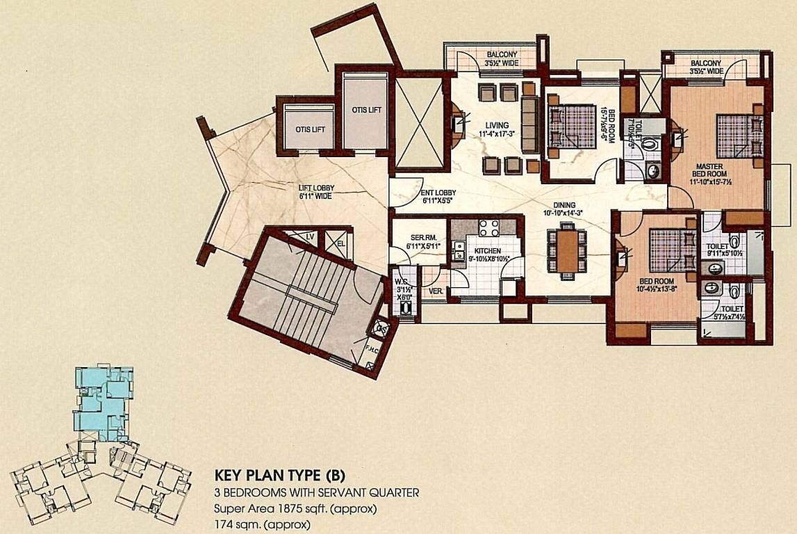 Floor plan of 3 BHK 1875 Sq. Ft. Apartment in Uppal Plumeria Garden Estate, Greater Noida