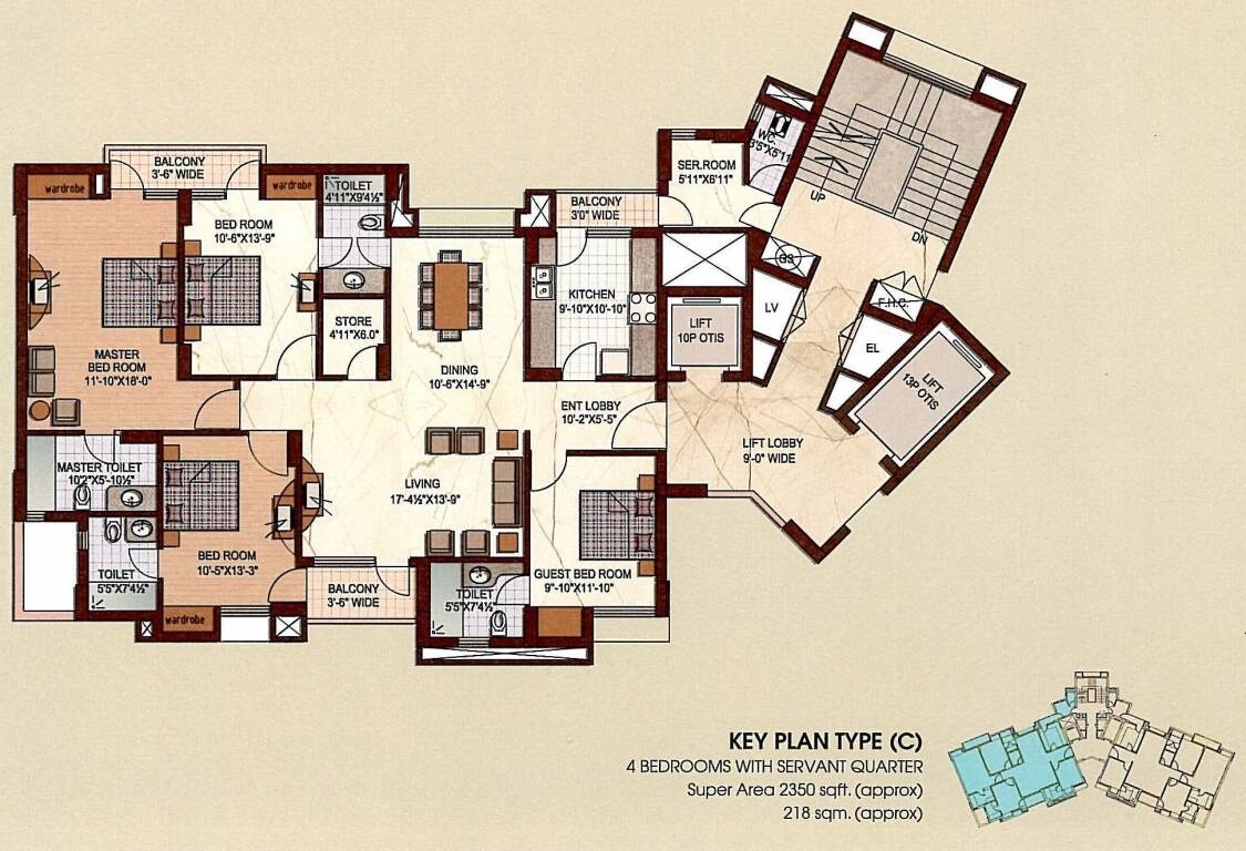 Floor plan of 4 BHK 2350 Sq. Ft. Apartment in Uppal Plumeria Garden Estate, Greater Noida