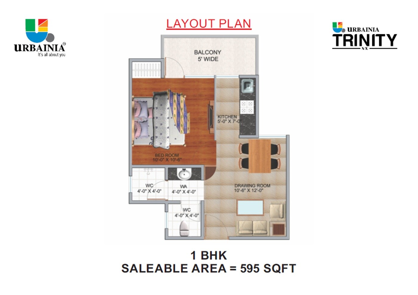 1 BHK 595 Sq. Ft. Apartment