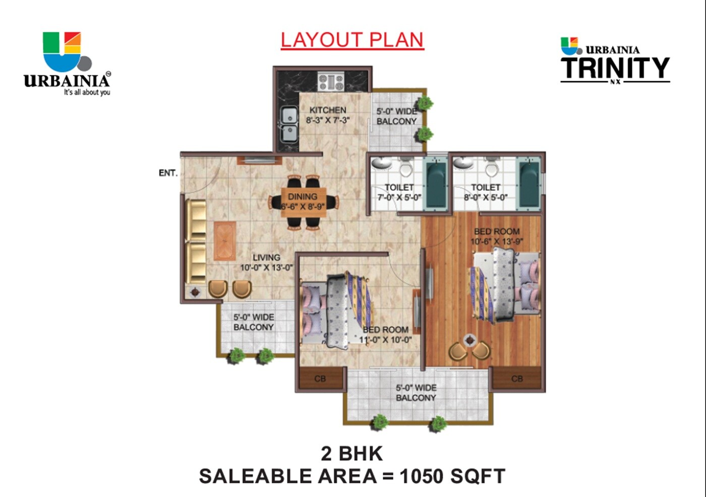 2 BHK 1050 Sq. Ft. Apartment