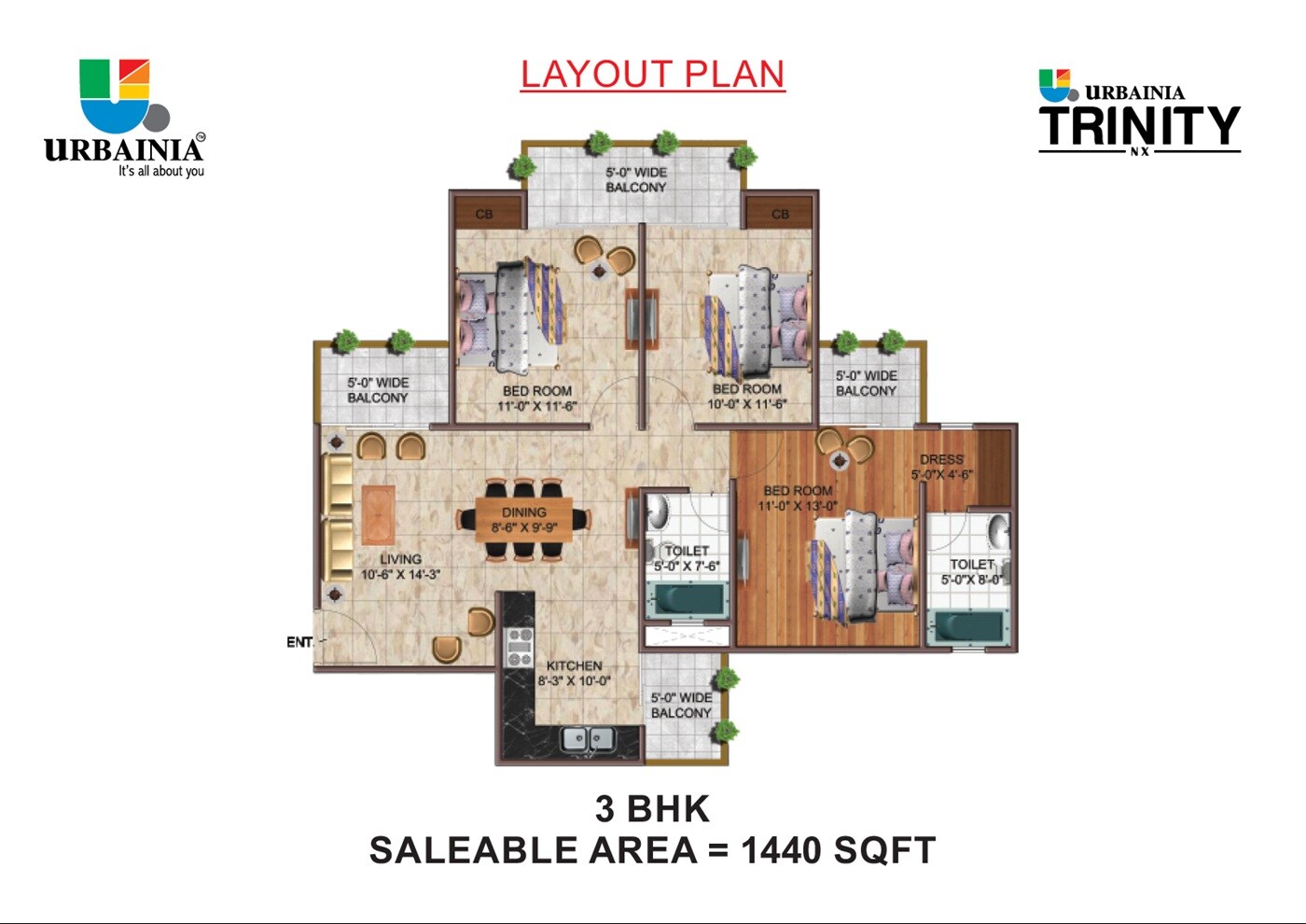 3 BHK 1440 Sq. Ft. Apartment